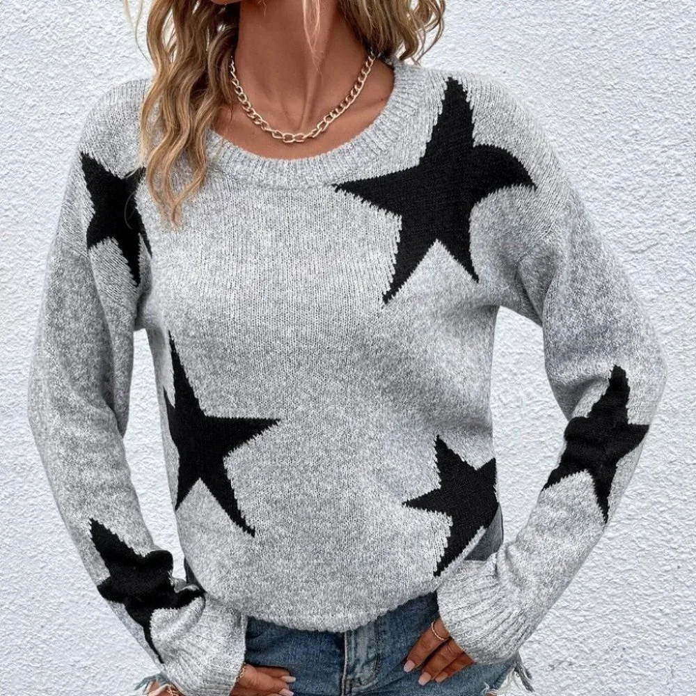 star print knit Sweater top Grey - Picture 5 of 5